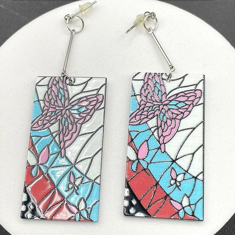 Vintage Butterfly Kanae Kocho Multicolor Graphic Fashion Cosplay Dangle Earrings